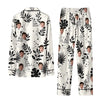 Elegant White Ink Foliage Custom Long Pajama Set for Dog Lovers