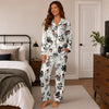 Elegant White Ink Foliage Custom Long Pajama Set for Dog Lovers