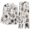 Elegant White Ink Foliage Custom Long Pajama Set for Dog Lovers