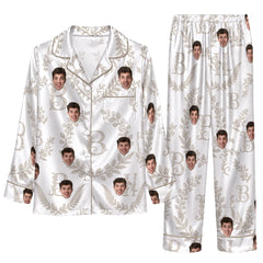 Elegant White Monogram Wreath Custom Long Pajama Set