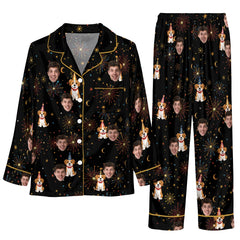 Festive Black Burst Scatter Custom Long Pajama Set for Dog Lovers