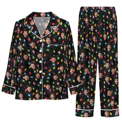 Festive Black Light Strand Custom Long Pajama Set