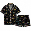 Festive Black Typography Hat Scatter Custom Short Pajama Set