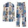 Festive Blue Beige Patchwork Symbols Custom Long Pajama Set