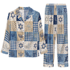 Festive Blue Beige Patchwork Symbols Custom Long Pajama Set