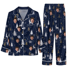Festive Blue Silhouette Scatter Custom Long Pajama Set