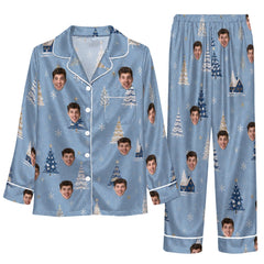 Festive Blue Triangle Scatter Custom Long Pajama Set