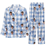 Festive Blue White Symbol Grid Custom Long Pajama Set