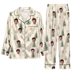 Festive Cream Conifer Scatter Custom Long Pajama Set