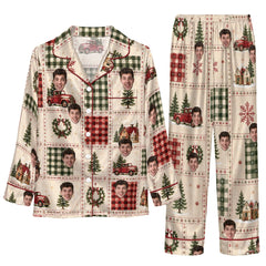 Festive Cream Homespun Tiles Custom Long Pajama Set