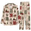 Festive Cream Homespun Tiles Custom Long Pajama Set