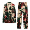 Festive Dark Forest Green Contrast Patchwork Custom Long Pajama Set