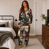 Festive Dark Forest Green Contrast Patchwork Custom Long Pajama Set