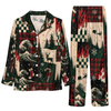 Festive Dark Forest Green Contrast Patchwork Custom Long Pajama Set