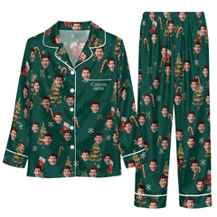 Festive Dark Green Motif Medley Custom Long Pajama Set