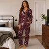 Festive Deep Burgundy Floral Starburst Custom Long Pajama Set