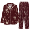 Festive Deep Burgundy Floral Starburst Custom Long Pajama Set