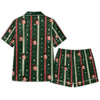 Festive Forest Green Ribbon Stripes Custom Short Pajama Set