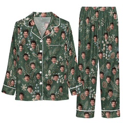 Festive Green Organic Scatter Custom Long Pajama Set