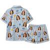 Festive Light Blue Cake Balloon Scatter Custom Short Pajama Set - image 3