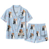 Festive Light Blue Getaway Car Scatter Custom Short Pajama Set for Couples
