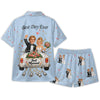 Festive Light Blue Getaway Car Scatter Custom Short Pajama Set for Couples