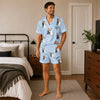 Festive Light Blue Getaway Car Scatter Custom Short Pajama Set for Couples