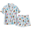 Festive Mint Green Checkered Icon Toss Custom Short Pajama Set