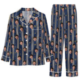 Festive Navy Striped Symbols Custom Long Pajama Set