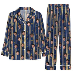 Festive Navy Striped Symbols Custom Long Pajama Set