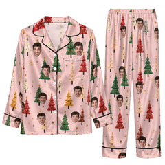 Festive Pink Triangle Toss Custom Long Pajama Set