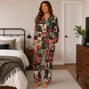 Festive Red And Forest Green Patchwork Tiles Custom Long Pajama Set