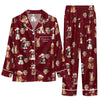 Festive Red Portrait Scatter Custom Long Pajama Set for Pet Lovers