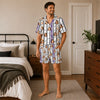 Festive White Ornamental Stripes Custom Short Pajama Set