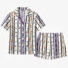 Festive White Ornamental Stripes Custom Short Pajama Set