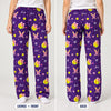 Front and back view of purple personalized softball lounge pants with an all-over coquette print