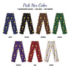 Personalized softball pajama pants shown in six background colors with the same coquette softball print