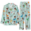 Playful Aqua Blue Figure Scatter Custom Long Pajama Set