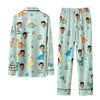 Playful Aqua Blue Figure Scatter Custom Long Pajama Set
