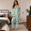 Playful Aqua Blue Figure Scatter Custom Long Pajama Set