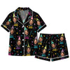 Playful Black Hat Portrait Scatter Custom Short Pajama Set