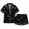 Playful Black Hat Portrait Scatter Custom Short Pajama Set - image 2