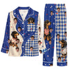 Playful Blue Gingham Blocks Custom Long Pajama Set for Dog Lovers