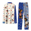 Playful Blue Gingham Blocks Custom Long Pajama Set for Dog Lovers