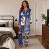 Playful Blue Gingham Blocks Custom Long Pajama Set for Dog Lovers