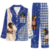 Playful Blue Gingham Blocks Custom Long Pajama Set for Dog Lovers