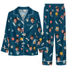 Playful Blue Novelty Icons Custom Long Pajama Set for Dog Lovers