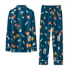 Playful Blue Novelty Icons Custom Long Pajama Set for Dog Lovers