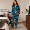Playful Blue Novelty Icons Custom Long Pajama Set for Dog Lovers