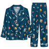 Playful Blue Novelty Icons Custom Long Pajama Set for Dog Lovers